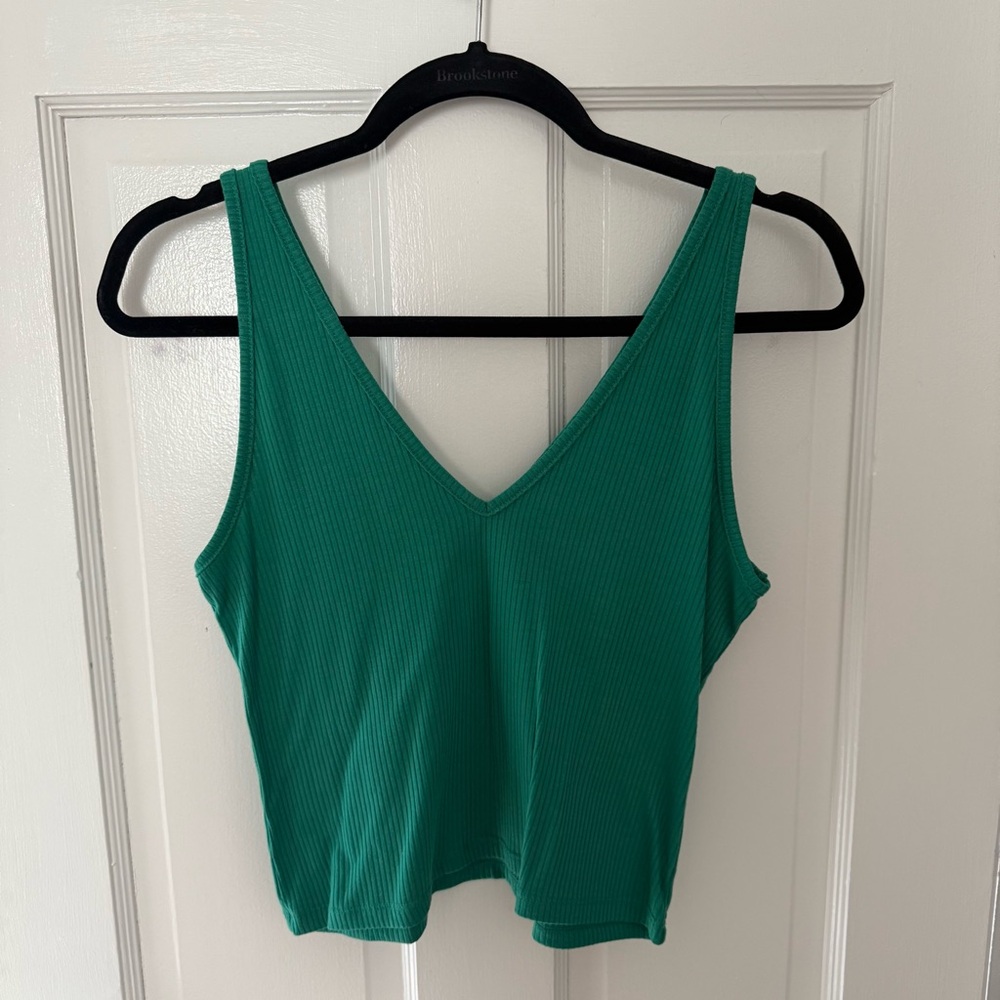 Abound: Green V-Neck Ribbed Tank Top